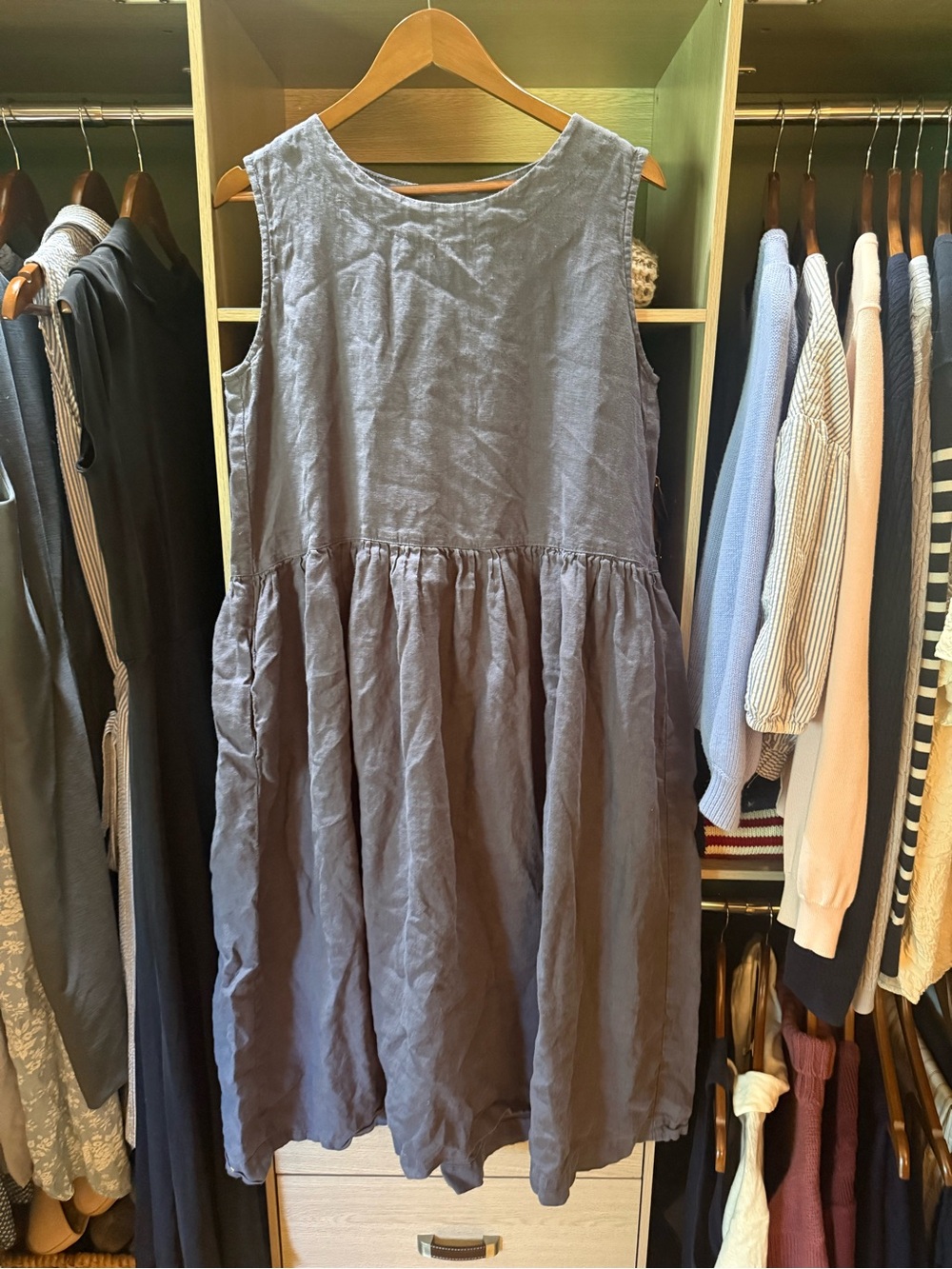 Sleeveless Linen Midi Dress in Dusty Blue